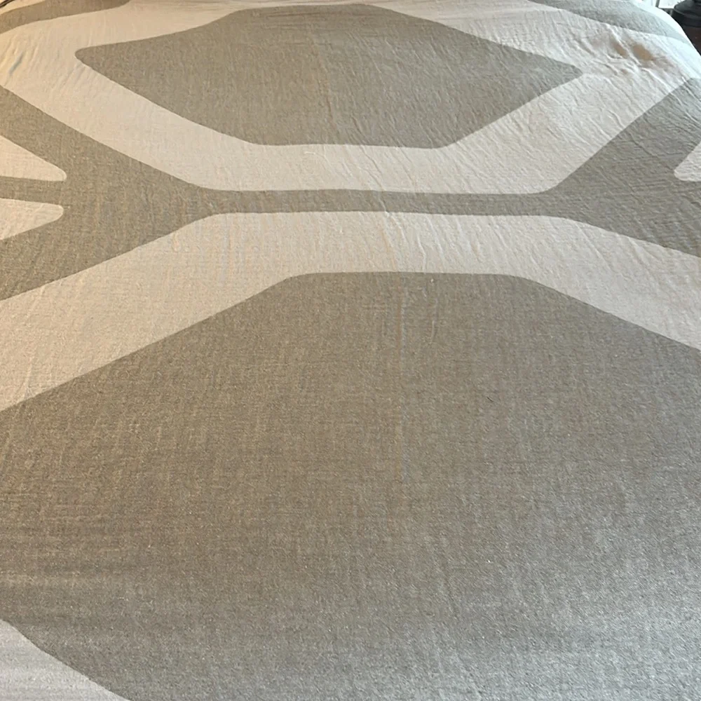Olive Green + Cream Modern Honeycomb Blanket King Size Organic Cotton Sample